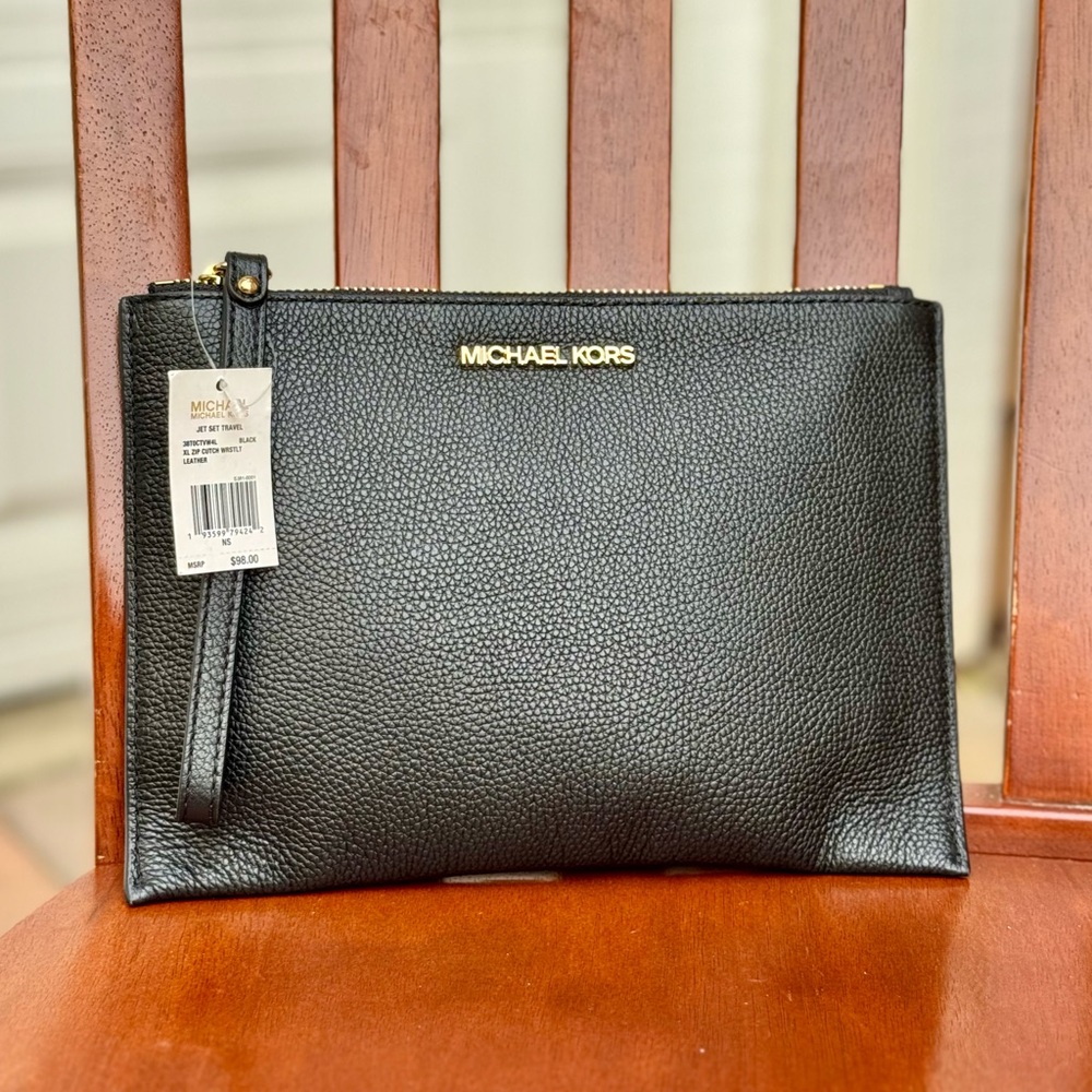 Michael Kors Black Leather Wristlet